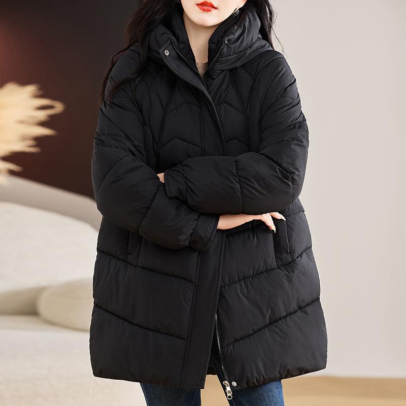 Middle and Old Down Cotton-padded Clothes Winter New Medium and Long Fashion Casual Thickened Cotton-padded Clothes Warm Cotton-padded Jacket
