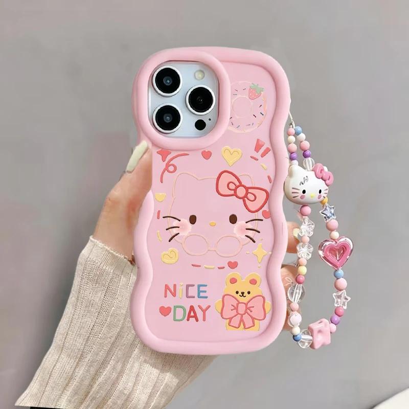 Pink Cute Hello Kitty Cat Chain Casing For OPPO Realme C85 Pro 15 14 Pro C75 C67 C63 C55 C35 C53 C65 C51 C61 5G INS Cartoon Case