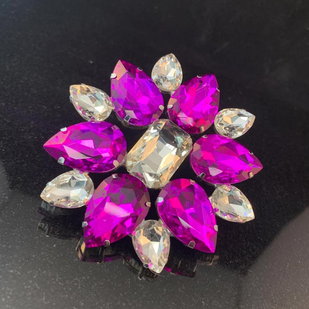 Stonefans Flower Exaggerated Finger Rings Women Hand Decoration Adjustable Jewelry Bling Purple Rhinestone Open Ring Party Club