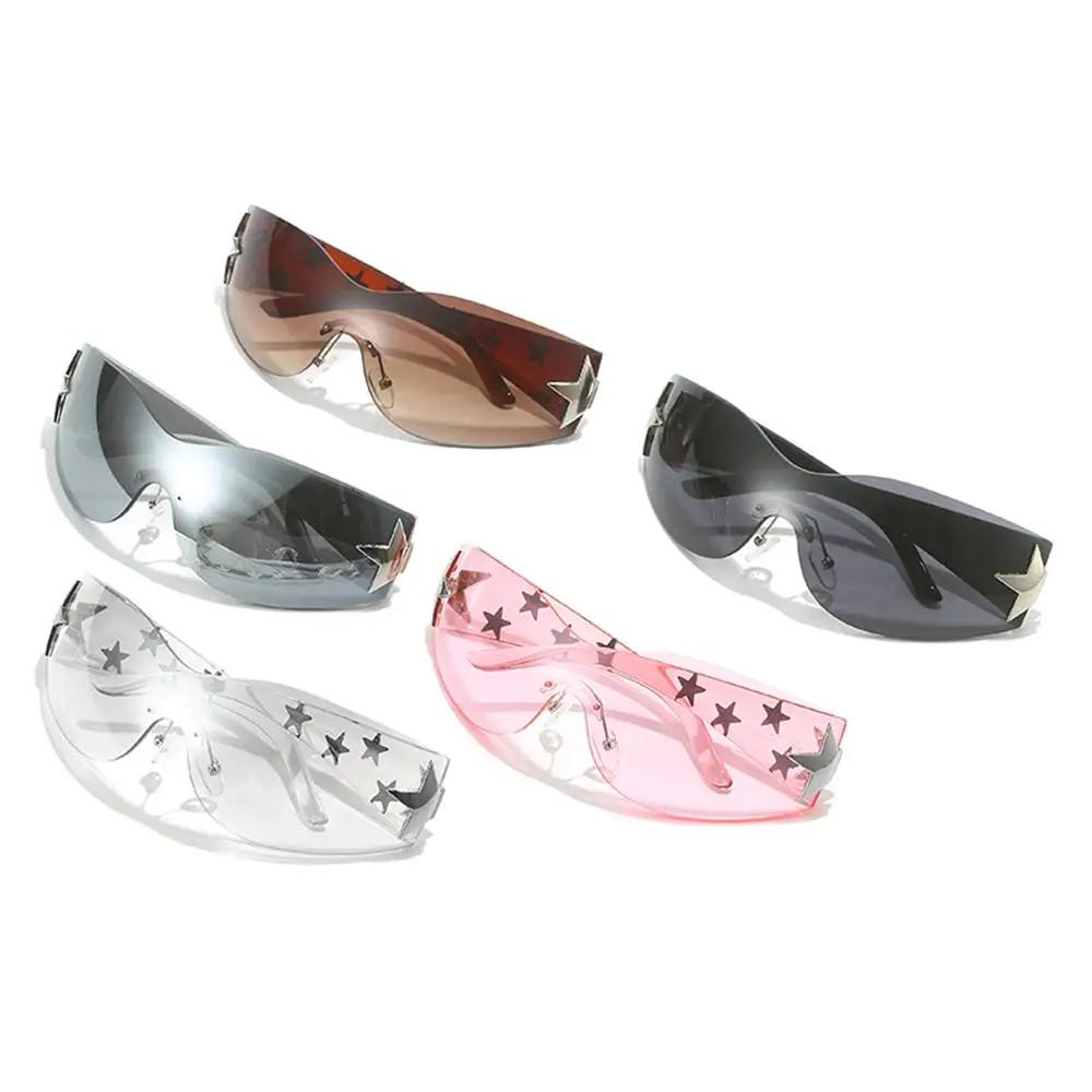 Cycling, Travel Women and Men Cool Fashion Shades UV400 Protection Sun Glasses Rimless Y2K Sunglasses Wrap Around Stars Decor