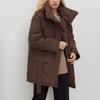 Autumn Winter Women Stand Collar Cotton Coat Medium Long Belted Jacket with Irregular Button Design Temperament