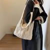 Wool Knitted Shoulder Shopping Bag for Women Vintage Cott Cloth Girls Tote Shopper Bag Large Female Handbag Crochet Bag