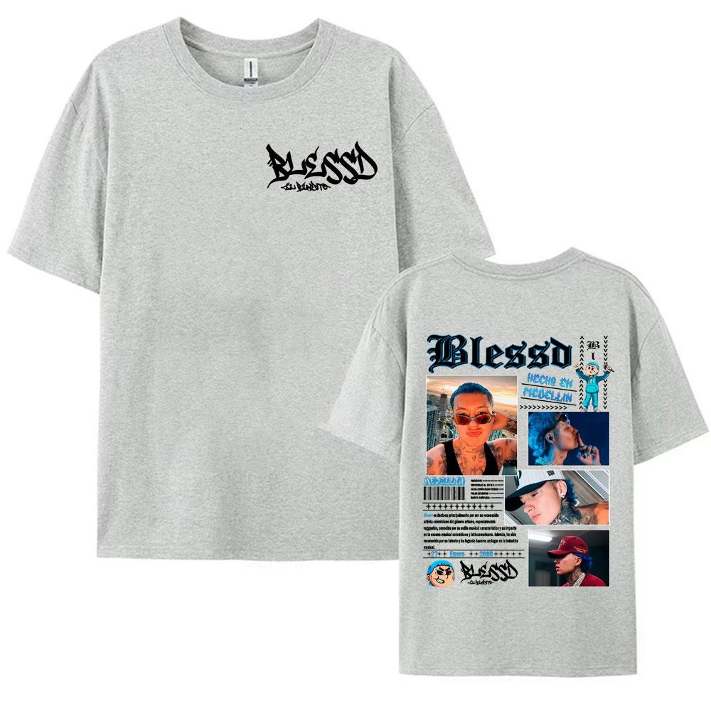 Rapper Blessd Music Album 2025 Summer Tour 100 Pure Cotton Printed Tshirt Mens Clothing Street Punk Oversized Loose Comfort