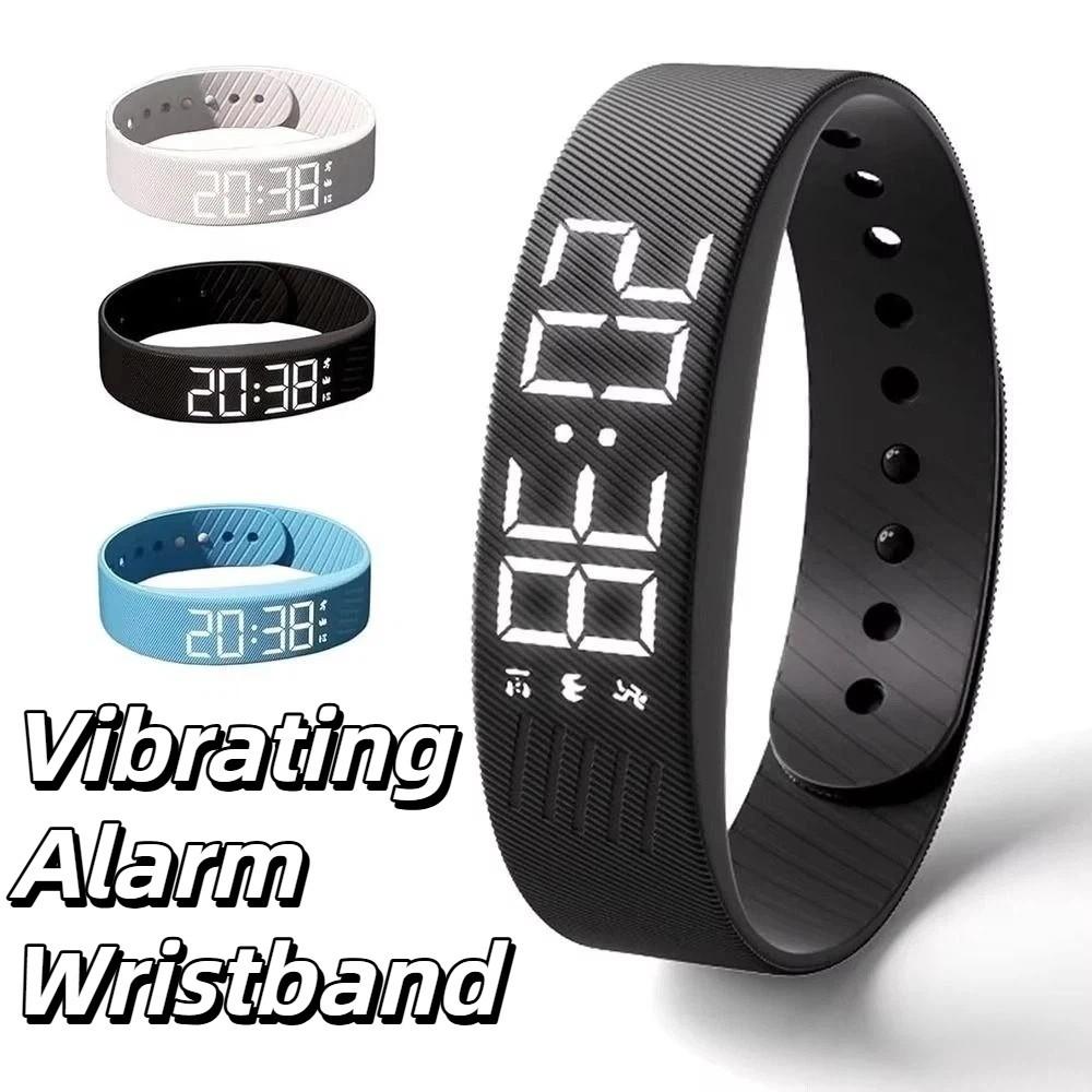 Adjustable Band Vibrating Alarm Wristband LED Digital Display Silent Wrist Shock Bands Travel Use
