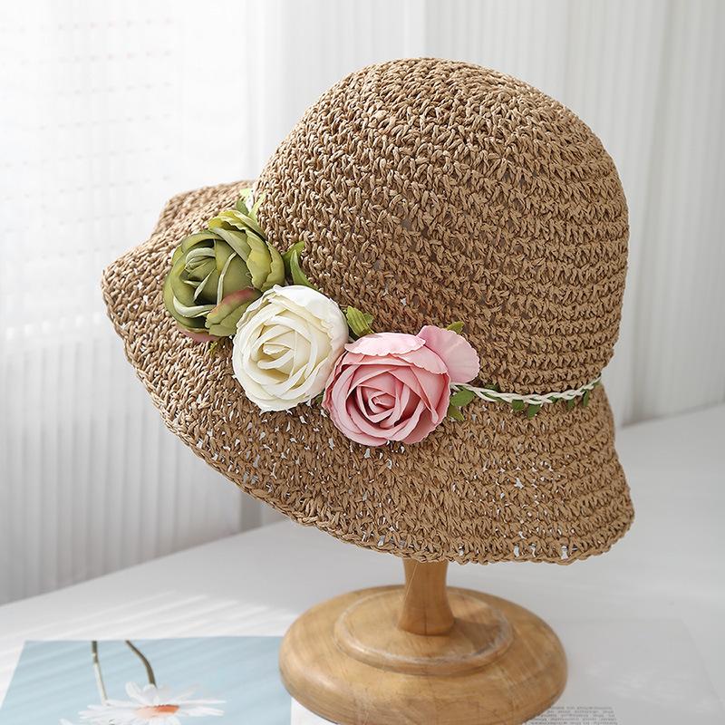 Women's Summer Hat Flower Straw Sun Hat Lady Breathable Sunshade Foldable Seaside Holiday Beach Accessories Korean Style New