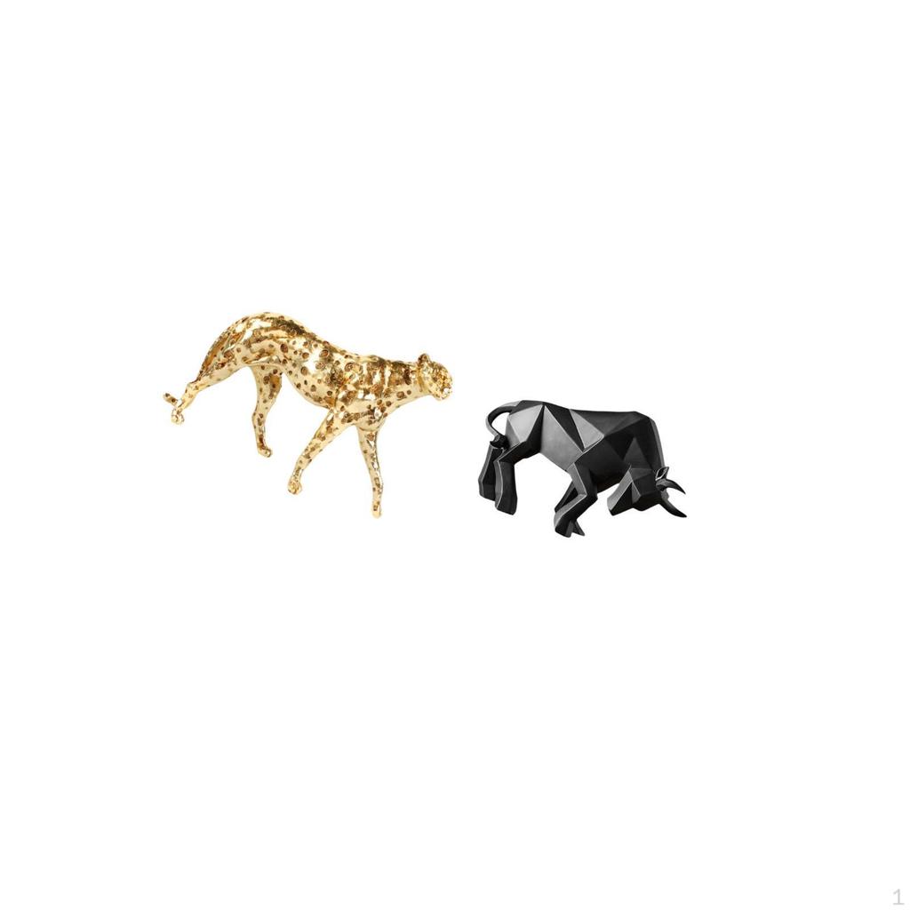 Golden Bull Cheetah Resin Sculpture Figurine Decorative Table Centerpiece Abstract Ornament for