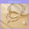Elegante Gelaagde Parelketting met Kruis voor Dames in Chique en Trendy Stijl