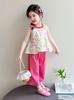 Girl's thin set for summer 2026, new baby fashion floral vest for summer, sweet two-piece set for children