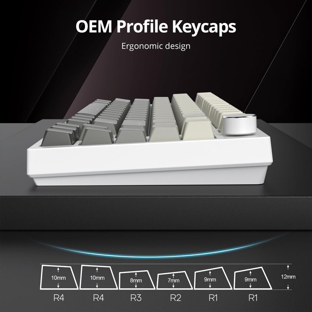 135 Keys Double Shot PBT Light Transmitting Grey OEM Profile Minimalist Style Custom Keycaps for Mechanical Keyboard Keycaps, Shine-Through (Gradient