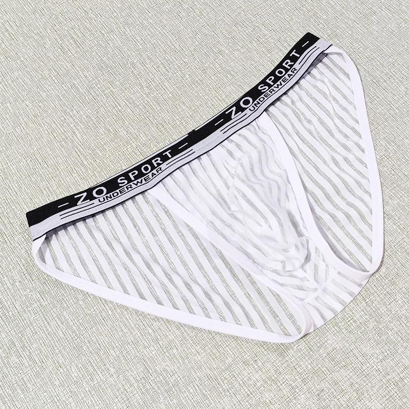 Light Luxury Men's High-Cut See-Through Lace Triangle Underwear - Soft Ice Silk Nylon Strip Design