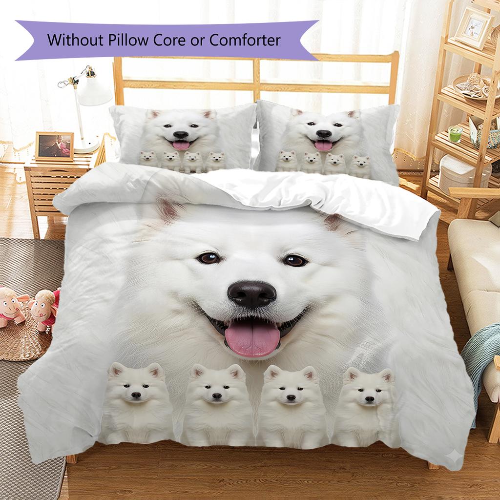 Samojed och Shilu Mönster Sängkläder Täcke Set Påslakan Örngott Heminredning Gåva (1 * påslakan + 2 * örngott, utan kärna)