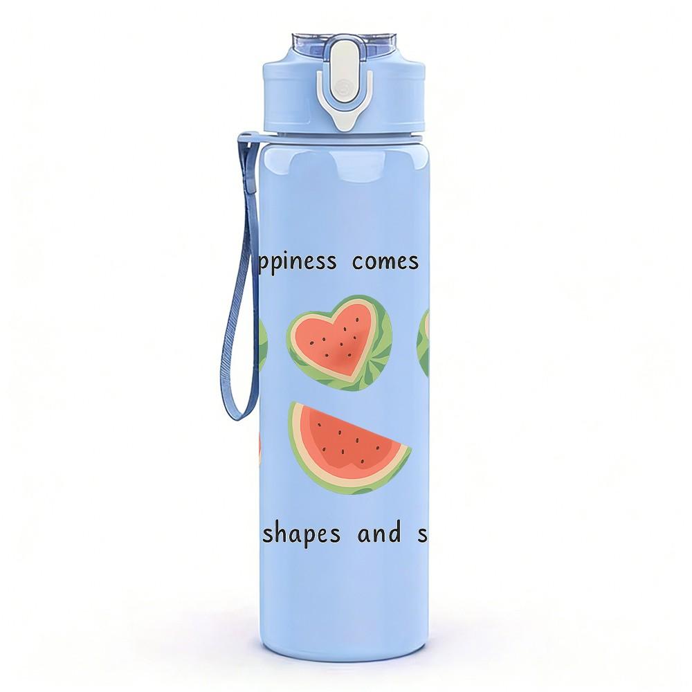 1PC Watermelon Slice Pattern 750ml Color Plastic Sports Water Bottle Leakproof Flip Straw Lid Suitable for Sports Office Home Use