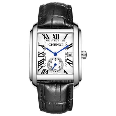 Men's Leather Watch, Seiko Replica Watch: Stylish Square Dial Watch with Roman Numerals, Adjustable Leather Strap, Silver