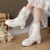 Original Lolita Sweet Beaded Bow Medium Boots Fashion Thick Heel Platform Medium Boots Women's Large Size Martin Boots