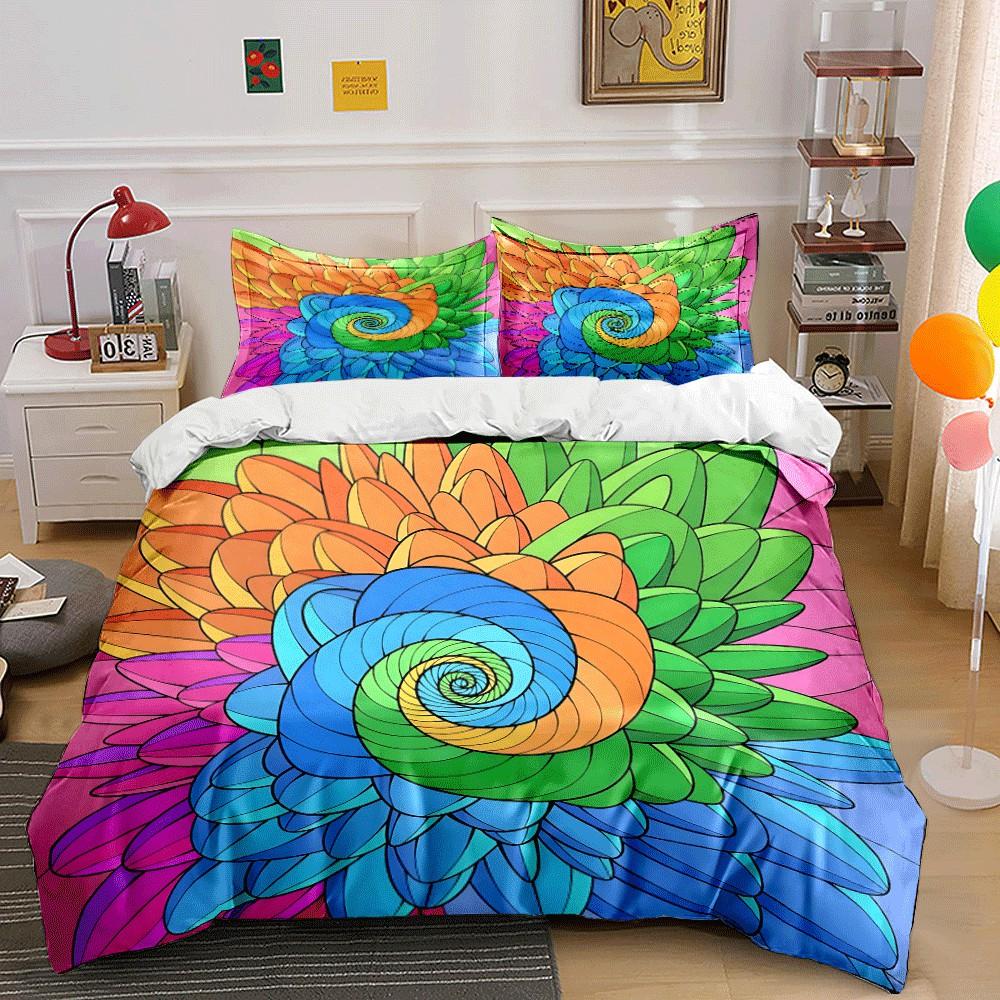 Colorful Spiral Floral Design Set Exquisite Three-Piece Bedding Set Gift For Kids And Adults