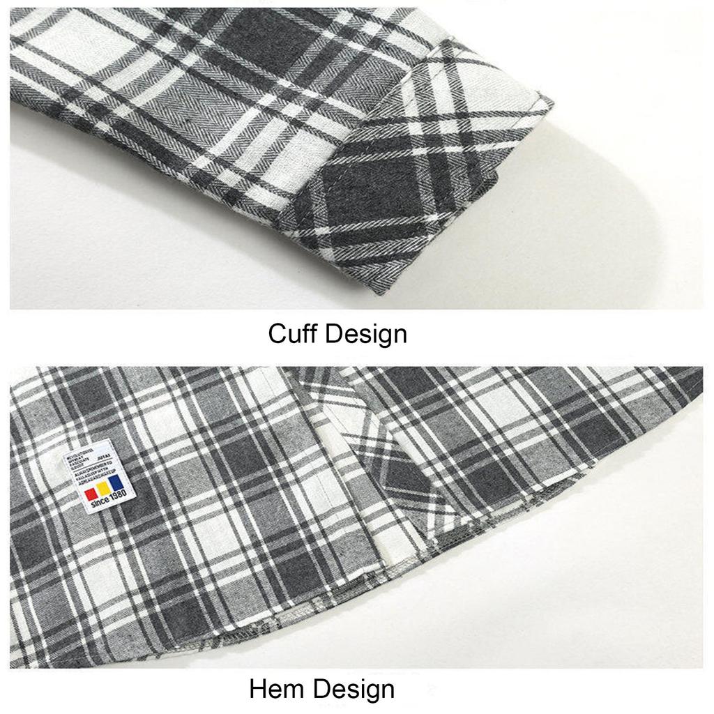 Men's Spring Plaid Youth Fashion Loose Stand Collar Long Sleeve Shirt