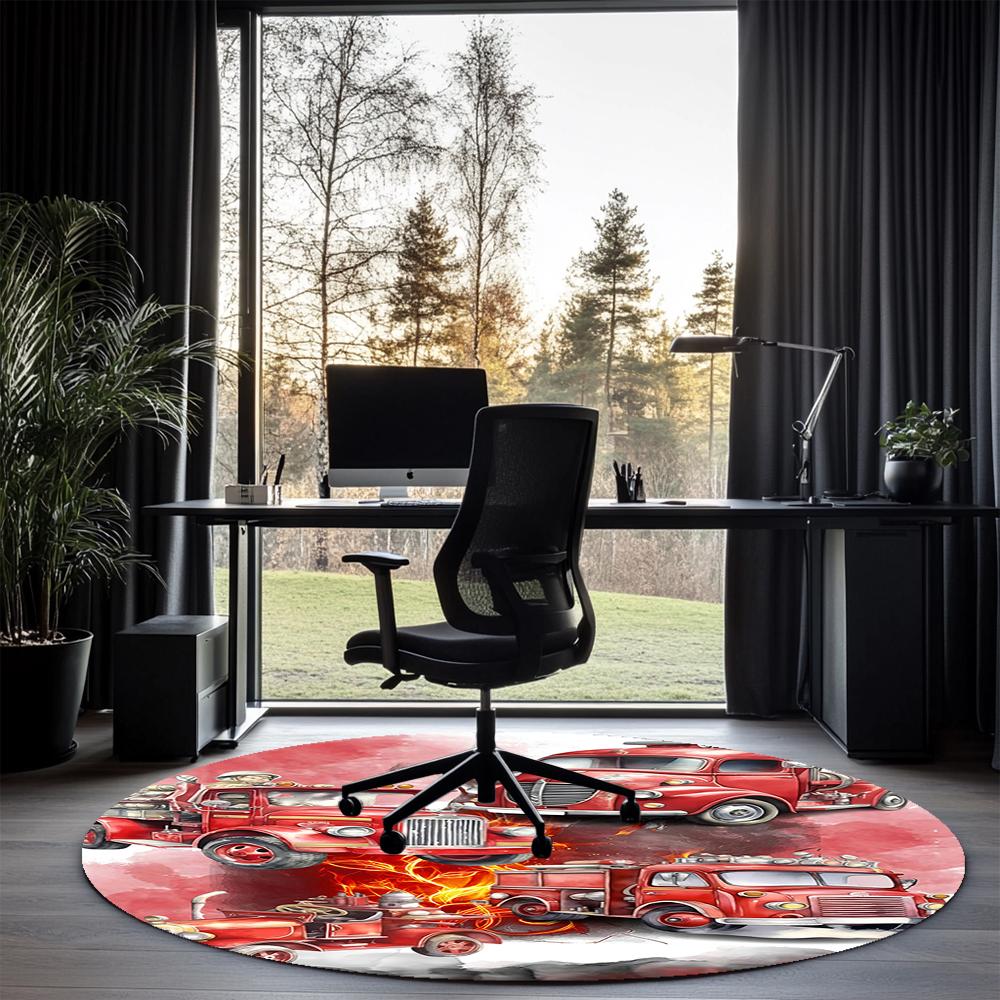 firefighters Printed Round Rug Carpet Chair Rug Area Rug Entryway Doormats,for Office Chair Living Room Bedroom Kitchen Room.