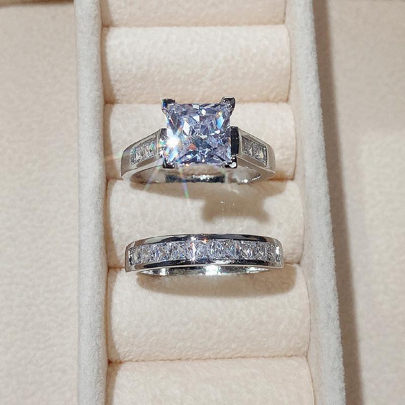 Latest Finger Ring Set Jewelry Big Square Zircon Stone Cubic Zircon Stone Engagement Wedding Occasion Gathering Women Wedding Occasion Finger
