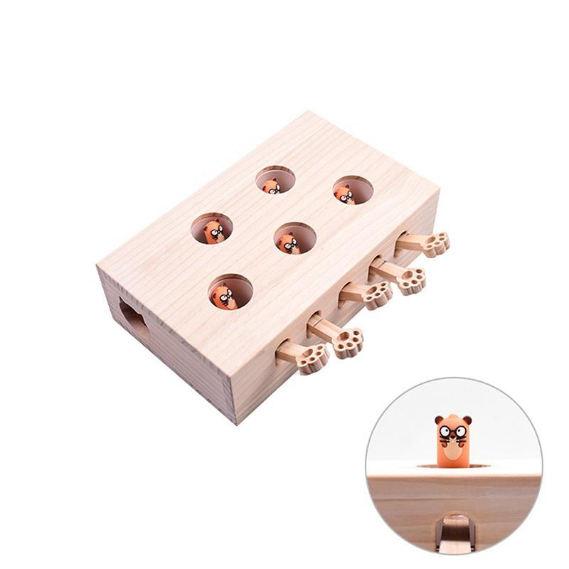 

Cat Interactive Toy Cat Funny Hunt Toy Wooden Whack A Mole Mouse Game Puzzle Toy 5 Holes Mouse