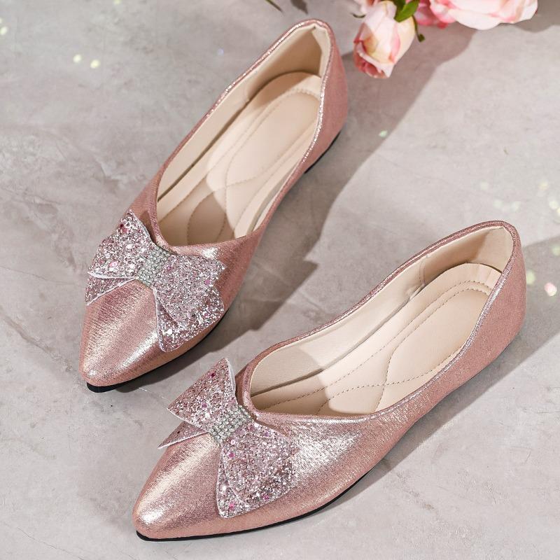 Французские Легкие Роскошные Остроносые Туфли-Бабочки Кристальные Слипоны Мелкие Стразы Низкий Каблук Без Усталости 35 розовый