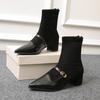 Women's And Winter Pointed Toe Thick Heel One Strap French Retro Solid Color Rear Zipper Ankle Boots Boots for Women Dressy