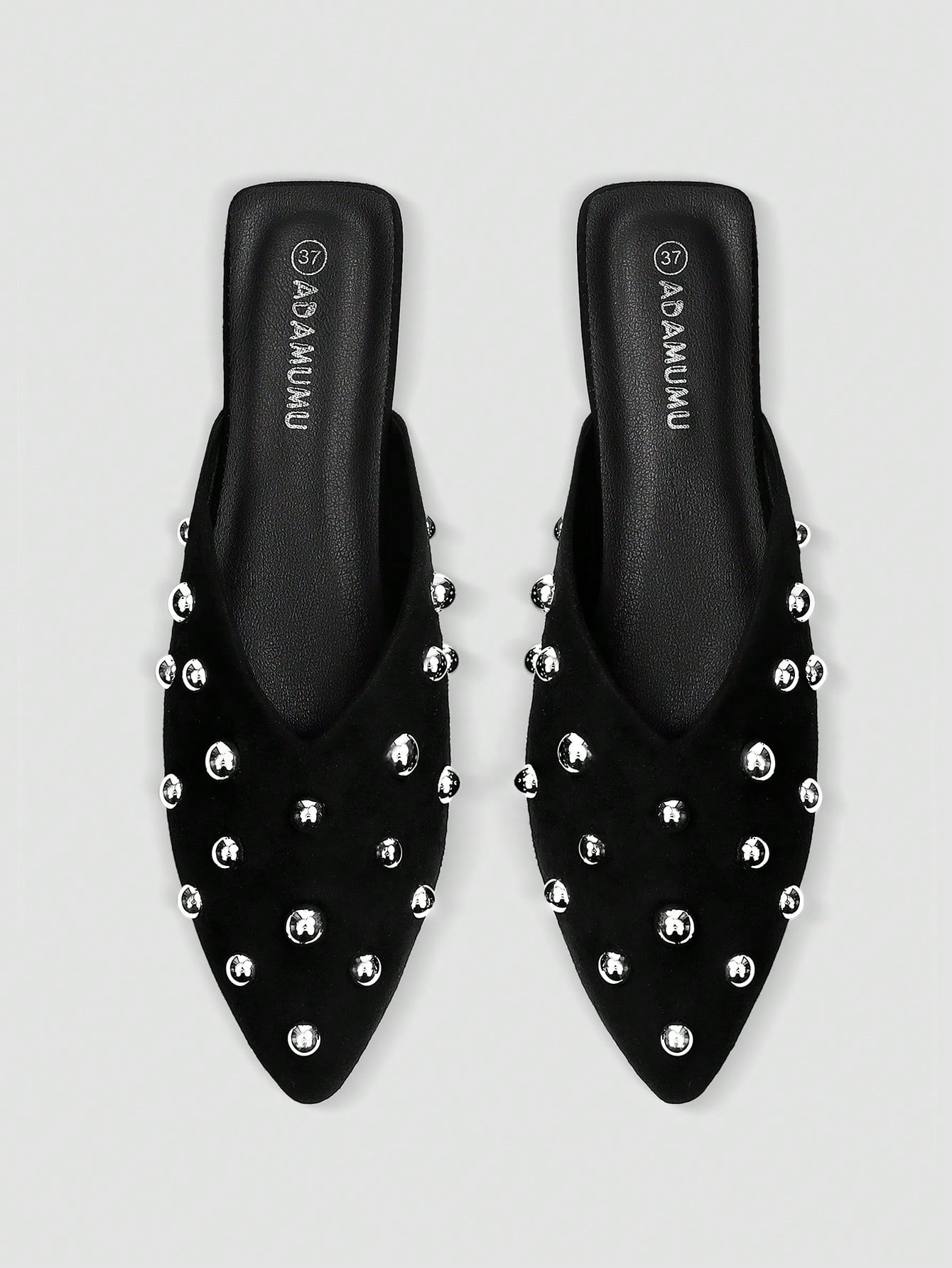 

Женские модные удобные шлепанцы-мюли на плоской подошве с пайетками, Декор в виде серебристых металлических шариков, Дизайн с заостренным носком 36 чёрный