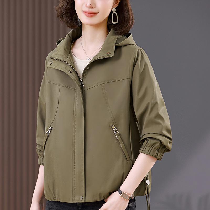 

Женская куртка с капюшоном 2024 - Новый корейский стиль, повседневная мода для ранней весны и осени L (Suitable for 55-60kg) коричневый