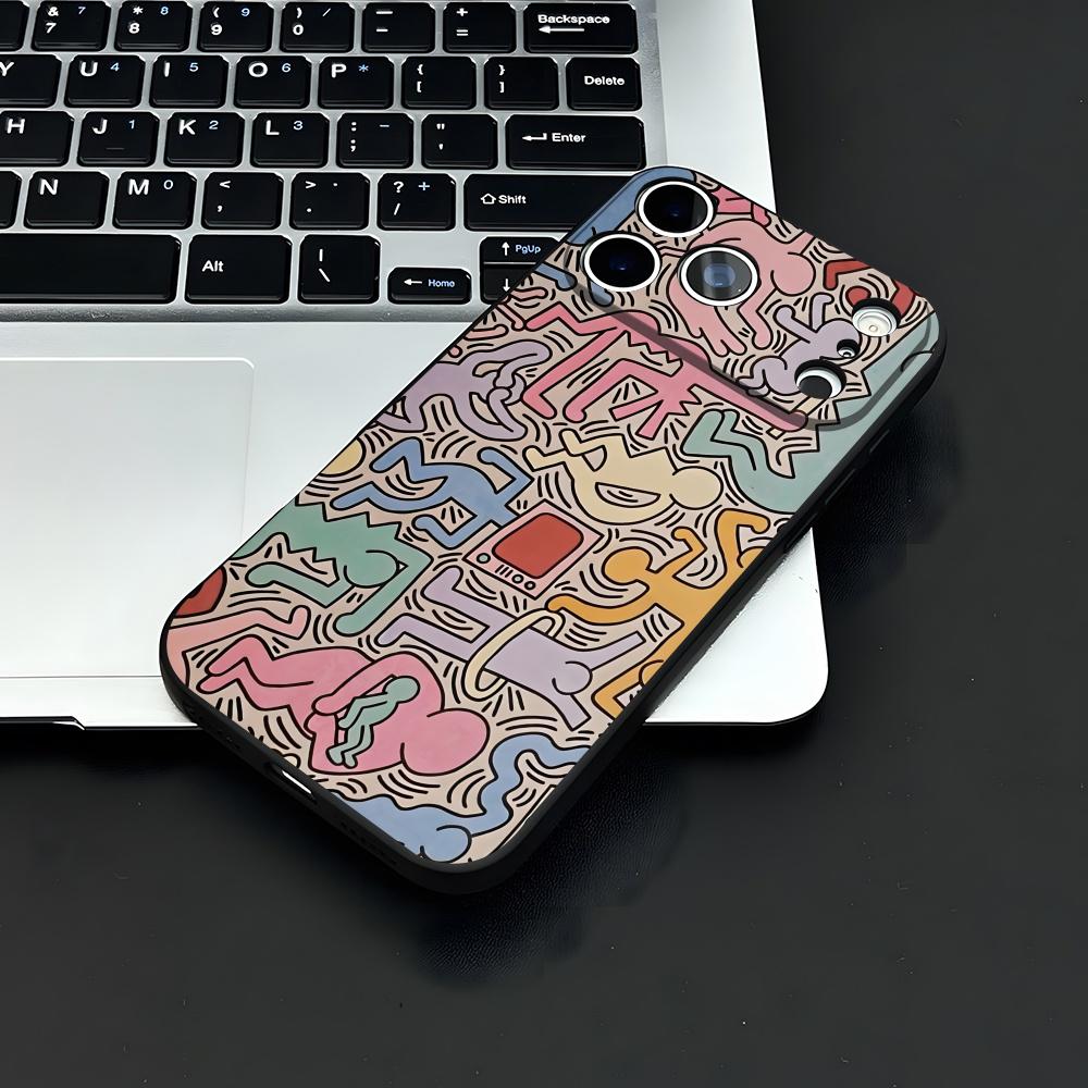 Künstler K-H-haring Handyhülle Für IPhone 17 Air 16 E Pro Max 15 14 13 Mini 12 Pro 11 Max Plus Schwarze Weiche Hülle