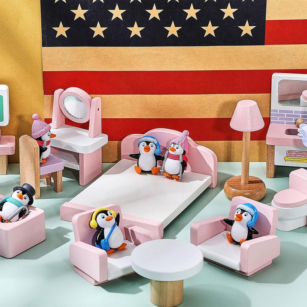 4pcs Cute Penguin Figures, Mini Penguin Figurines Collection Playset, Penguin Cake Topper Fairy Garden Party Decoration