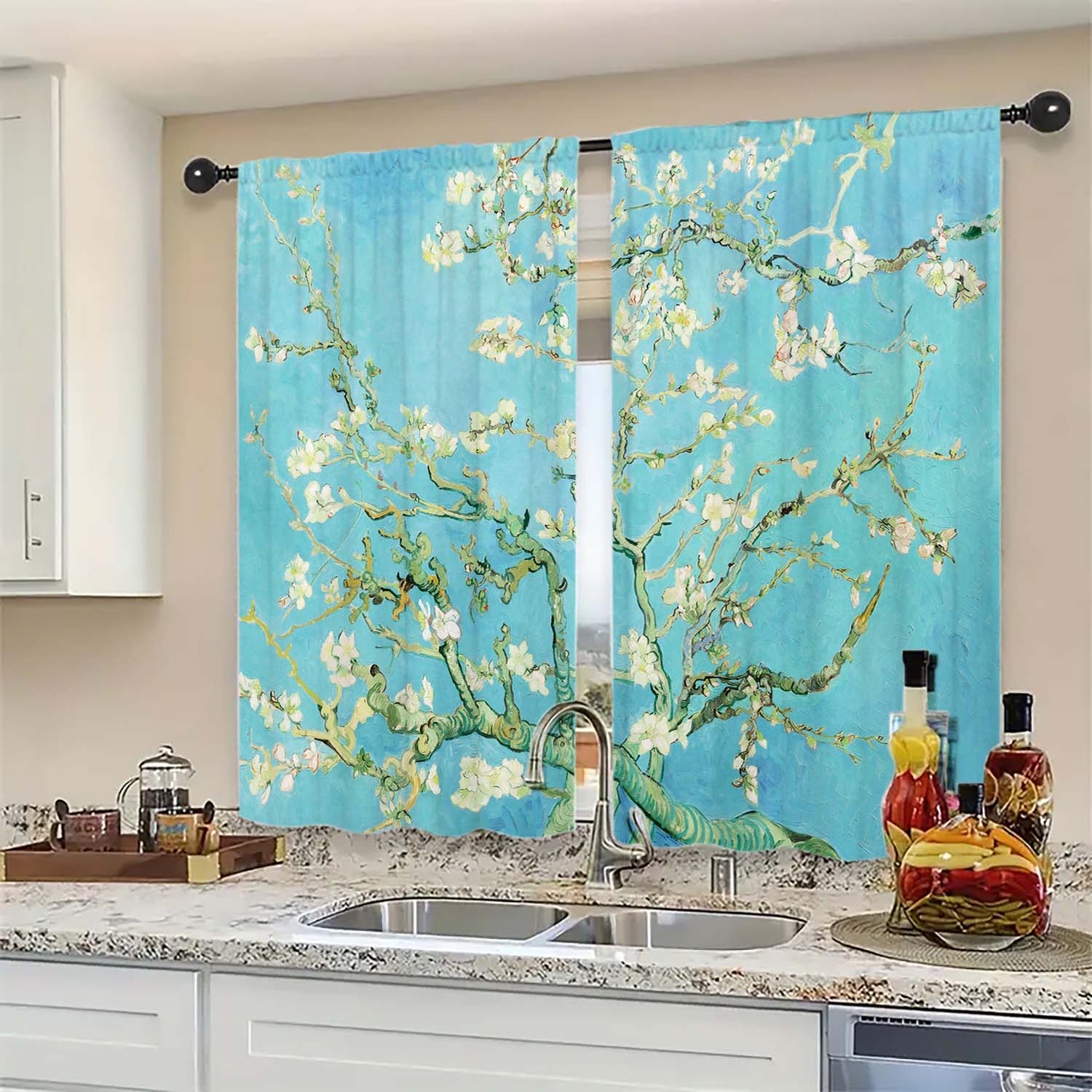 

2-Panels Peach Blossom Tree Art Oil Painting Curtains Distinctive Printed Curtains Suitable for Gifting To Family and Friends 100*130 Grommet Top 1pcs