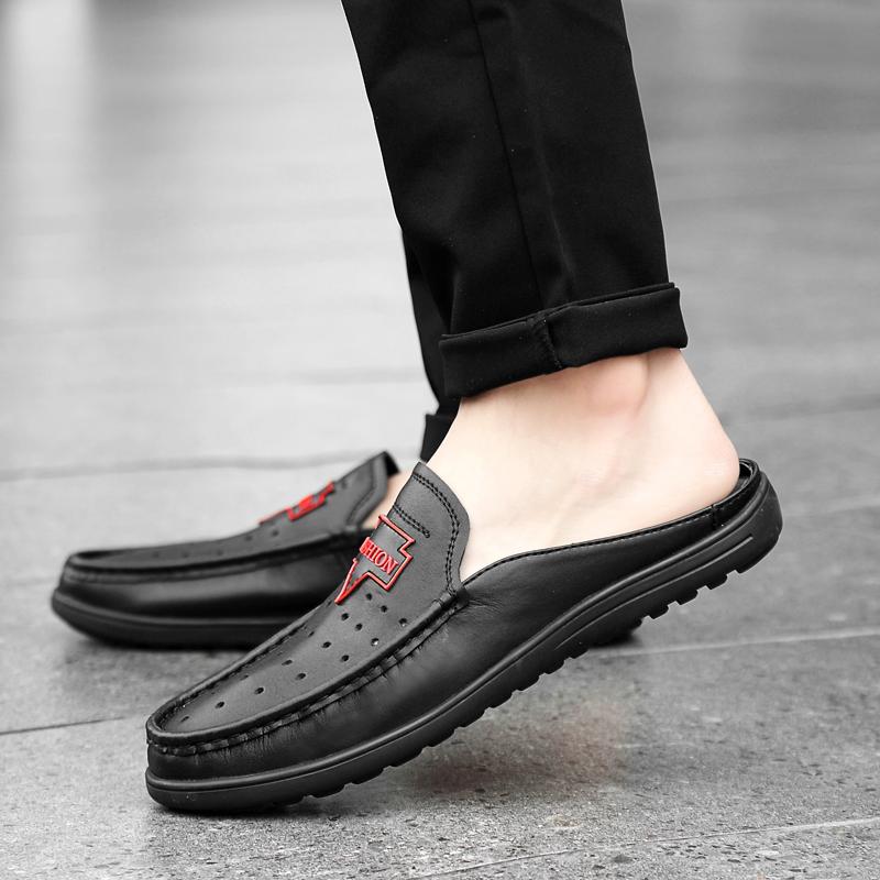 Men'S Sandals Wear Half Slippers For Men Genuine Leather Mens Shoes Summer Breathable Luxury Shoes Casual Loafers Man Moccasins