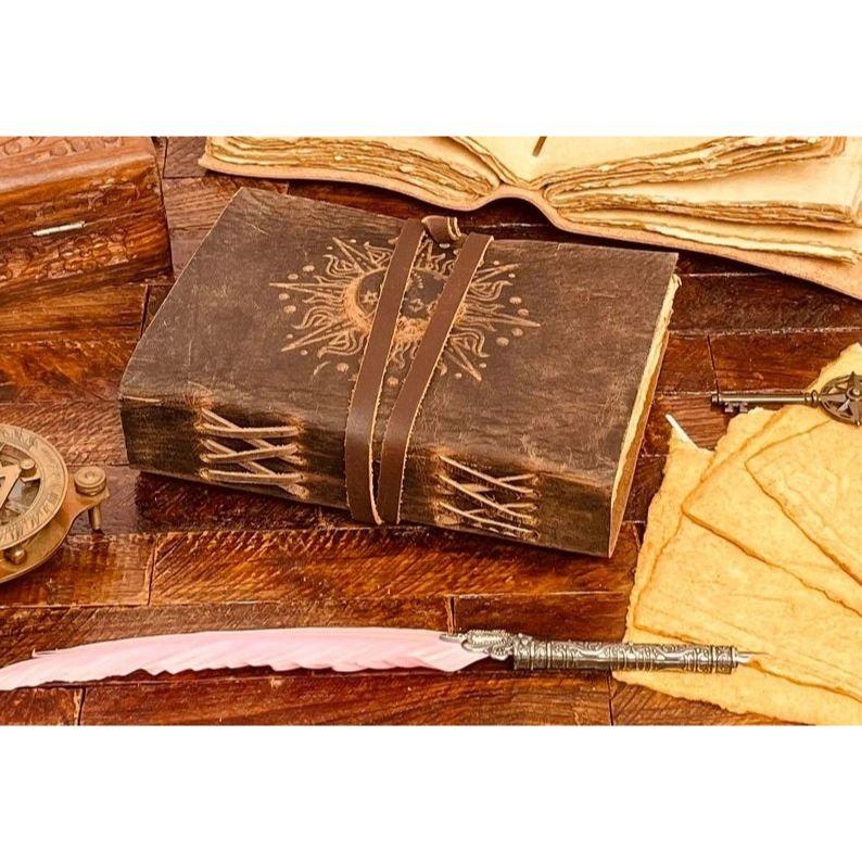 Sun and moon leather journal antique handmade vintage journal grimoire journal