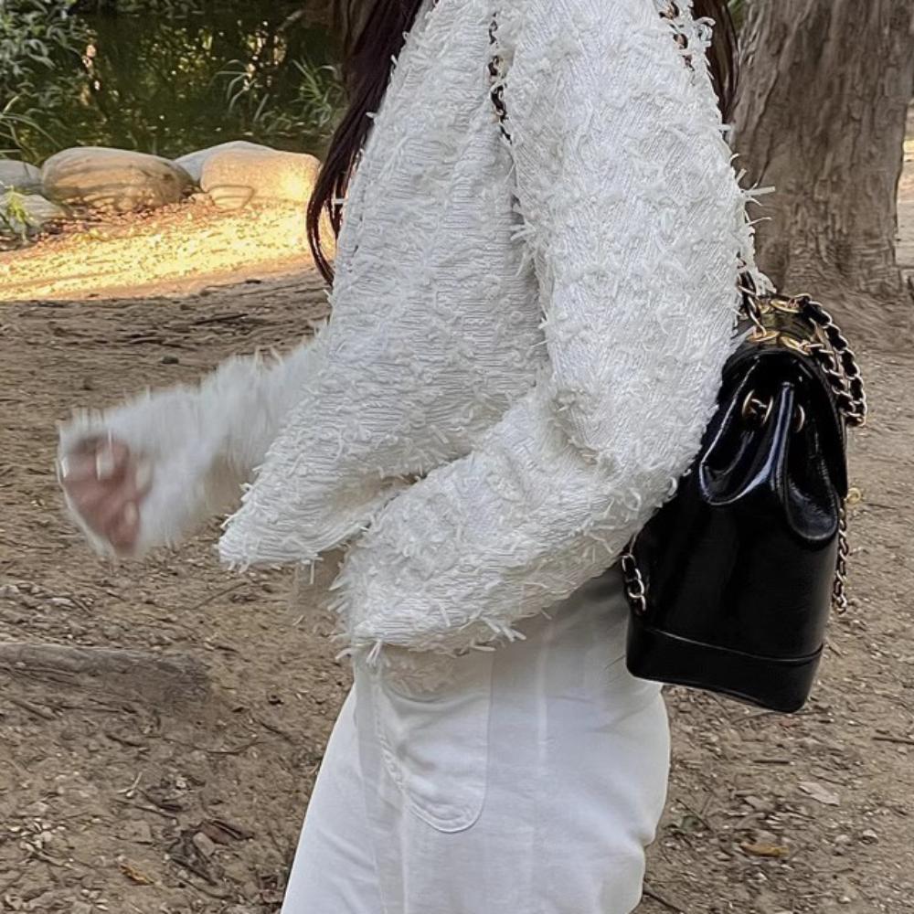 Korean Trendy Chain Backpack Ins PU Leather Backpacks Oil Wax Leather Schoolbags  Travel