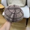 Autumn and Winter New Plaid Angora Rabbit Fur Wool Beret British Retro Painter Hat Shows Small Face