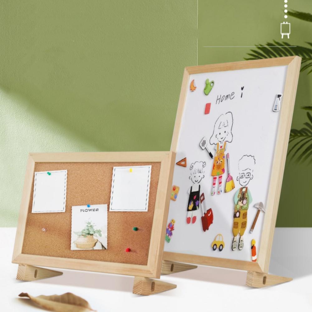 Desktop Cork Board Stand Rectangle Wood Frame Small Bulletin Board Vision Board