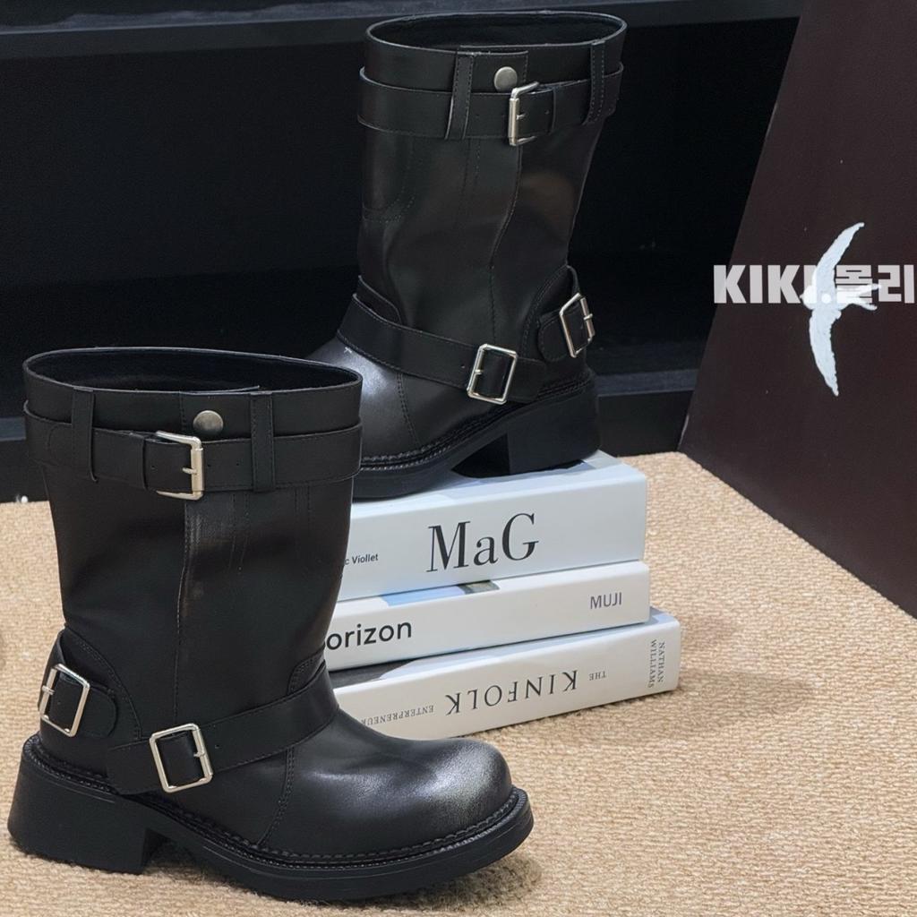 British leather fashion retro western cowboy boots women's 2025 new Martin boots thick heel Spice girl knight boots tide