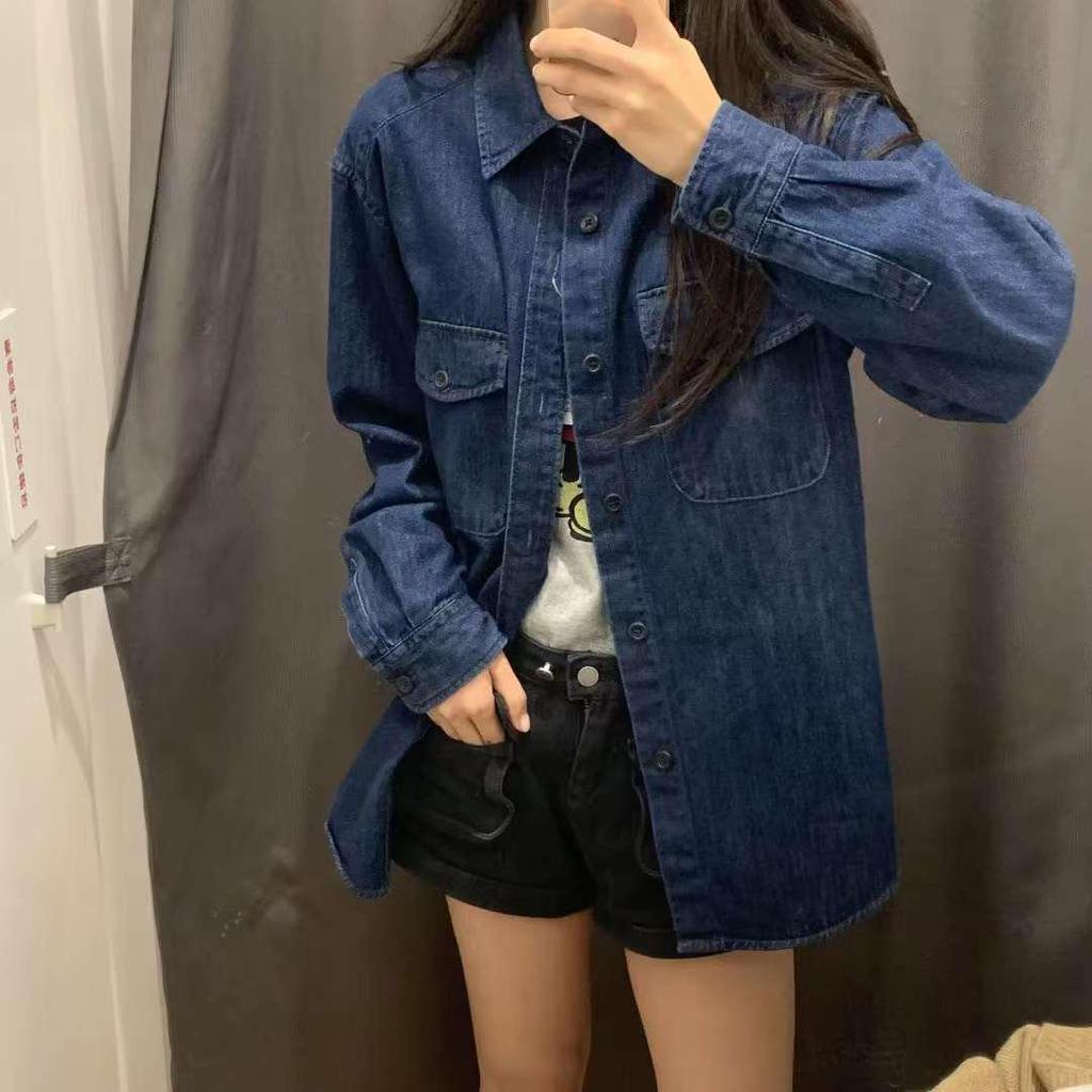 Unisex Washed Denim Long Sleeve Workwear Shirt SF462371