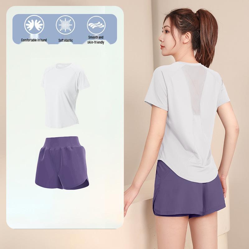 Women's High-End Short-Sleeve Sport T-Shirt & Fitness Set - Breathable, Quick-Drying Yoga and Running Wear