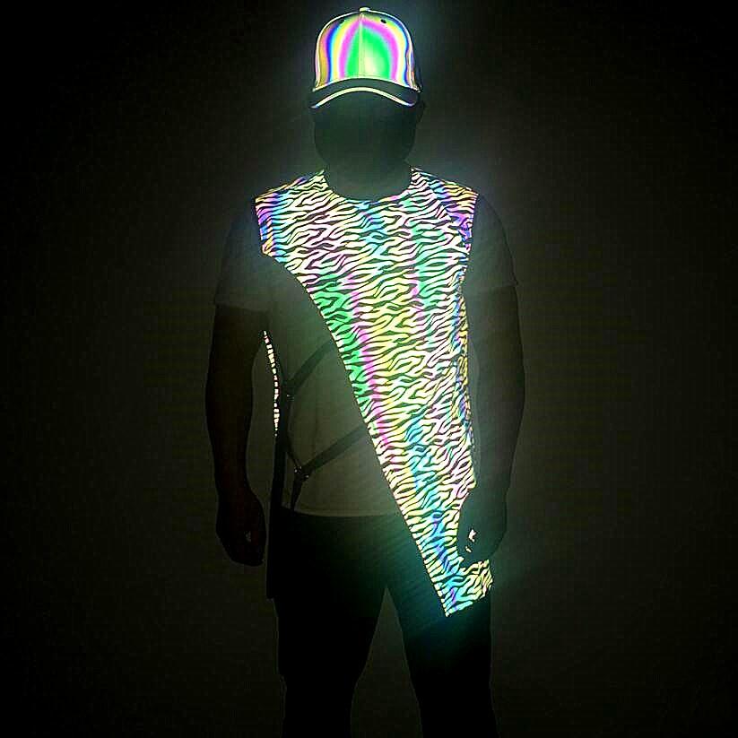 

2026 Techwear Style Irregular Design Rainbow Color Reflective Vest Men Women Night Club DJ Singer Hip Hop Waistcoat Costume S