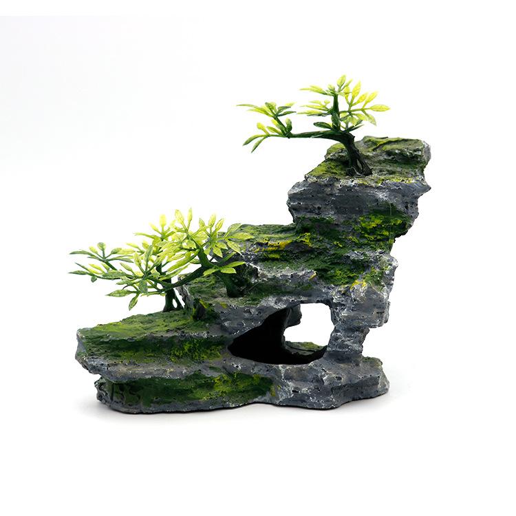 Rockery Mountain Resin Aquarium Landscape View Decoration Hill Hanging Bridge View Ornament Resin Fish Tank Decoration Large