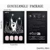 24 Pcs French Tip Full Cover Stick On Nail Short Square False Nail Glitters Artificial Nail Gradient Press On Nail