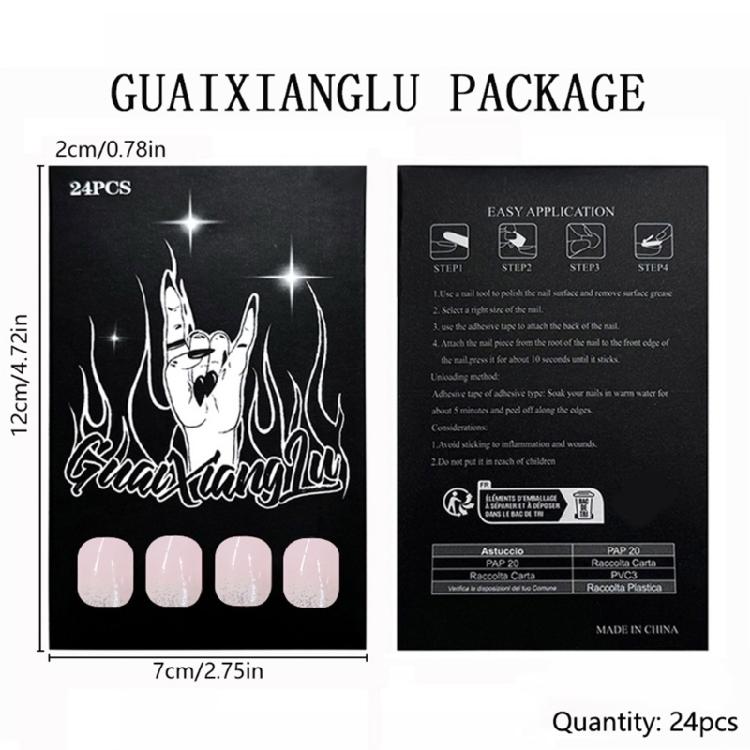 24 Pcs French Tip Full Cover Stick On Nail Short Square False Nail Glitters Artificial Nail Gradient Press On Nail