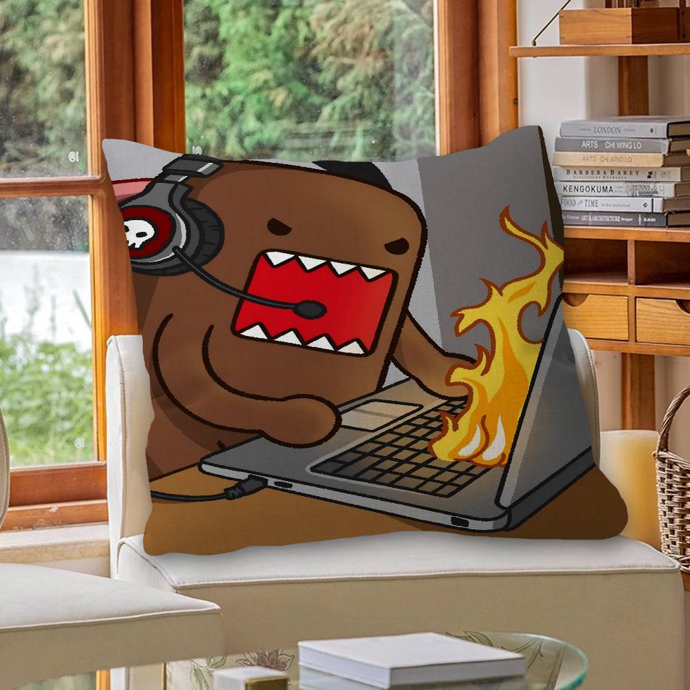 Cute Domo-Kun Maple Design Cushion Cover Happy Autumn Harvest Decor Holiday Decorati Pillow Cover
