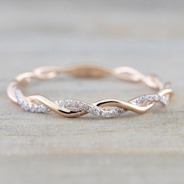 Twist Rope Ring, 18K Gold Plated With Zircon