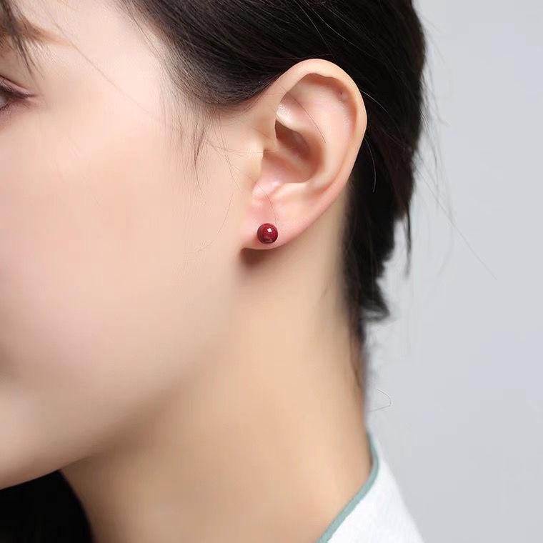 Minsheng Zinnober Kleine Rote Bohnen Ohrringe - Festliches Nischendesign für Weihnachten & Neujahr