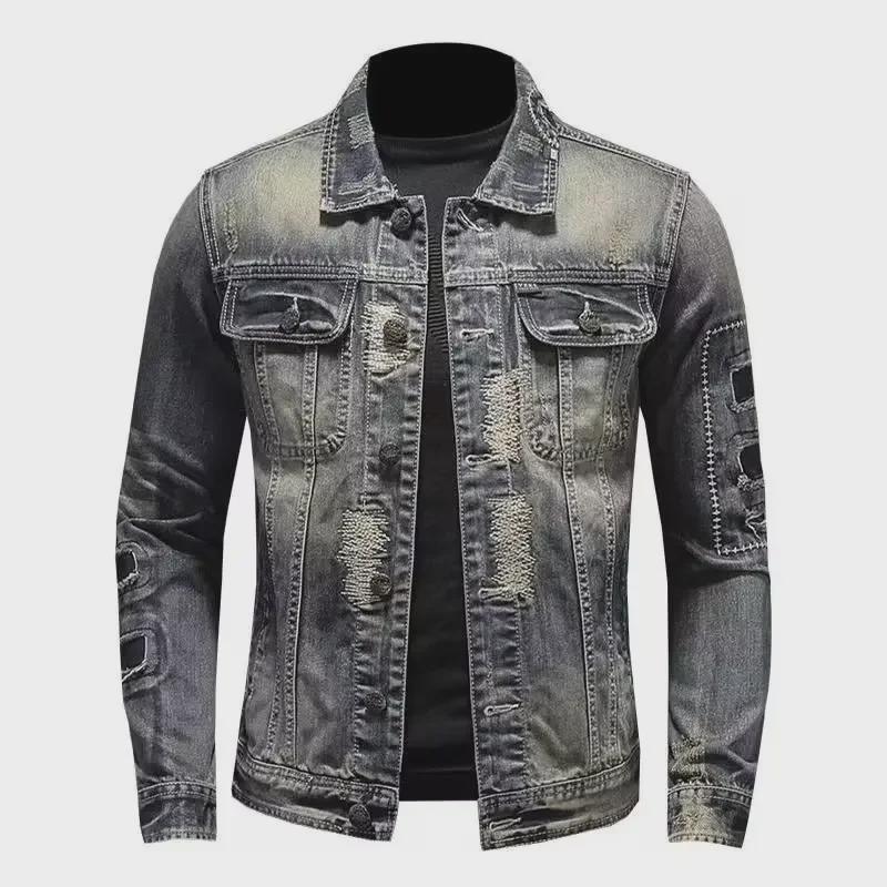Herren 2023 Marvel Venom Slim Ripped Denim Motorradjacke - Retro Europäischer & Amerikanischer Stil