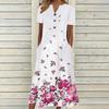 Long T Shirt Dress for Women Summer Casual Button Up V Neck Short Sleeve Printed Maxi Swing Beach Sundress