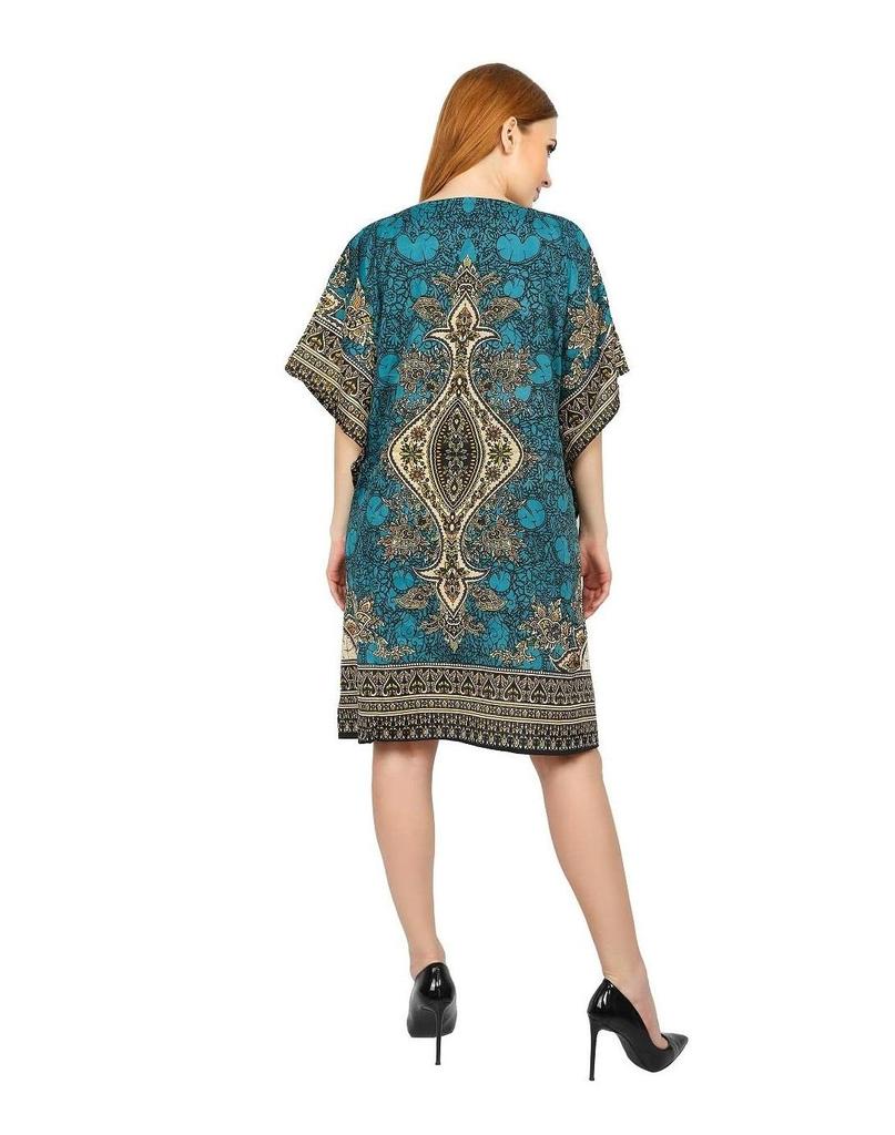 TreegoArt Fashion Women's Polyester Short Kaftan Caftan Printed Adjustable Boho Dress Nightwear Maxi Gown