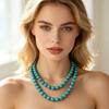 Bohemian Turquoise Beaded Necklace, Long Double-Strand Statement Jewelry,Vintage Turquoise Round Bead Necklace, Multi-Layer Boho Long Strand for Women