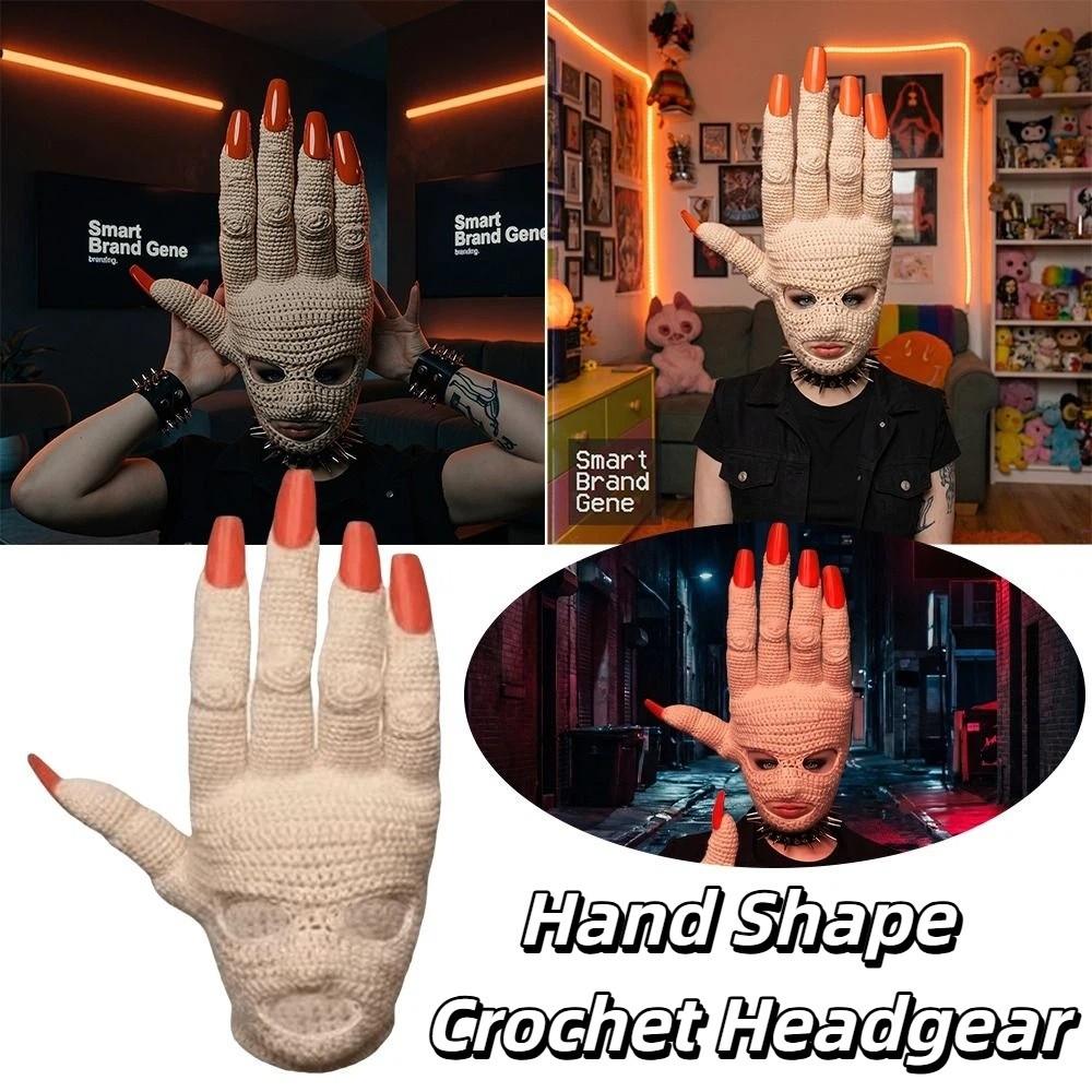 Handmade Palm Shaped Head Cover Crochet Knit Prank Prop Hat Crochet Knit Face Mask  Halloween